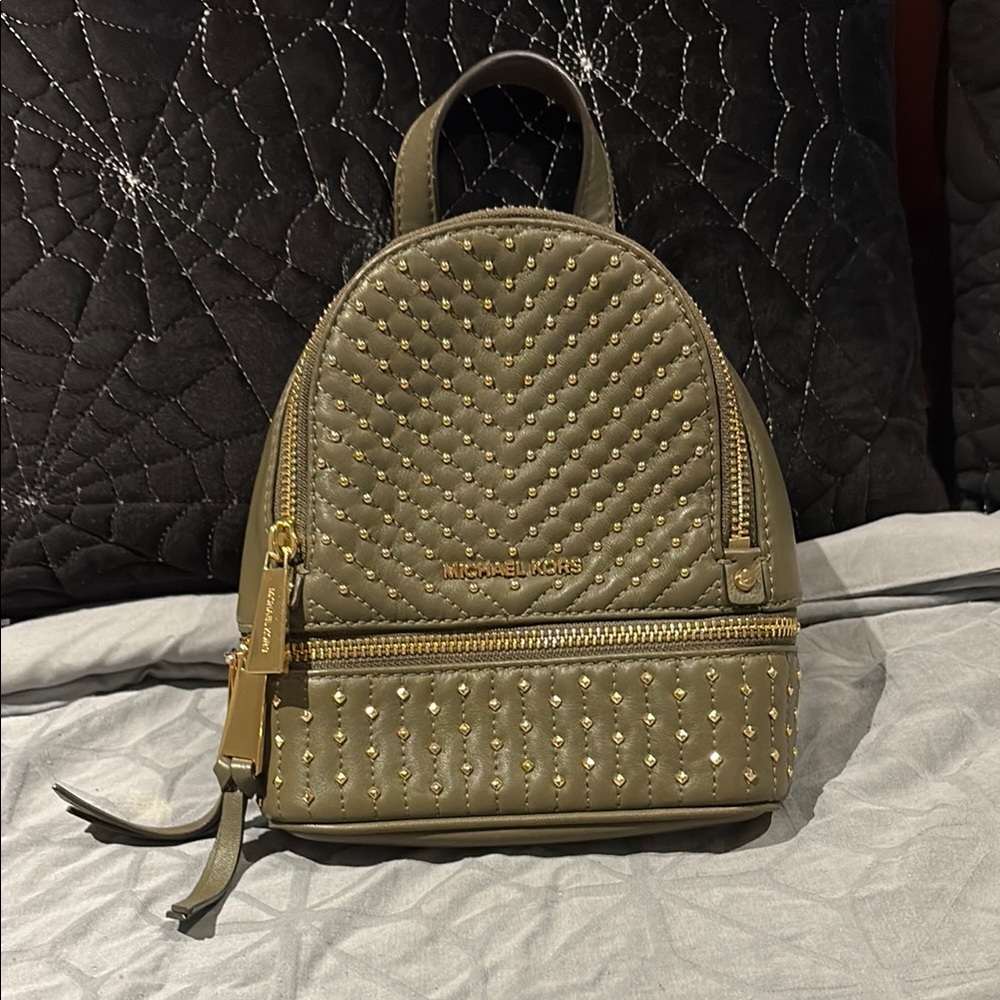Michael Kors Olive Green Studded Rhea Backpack